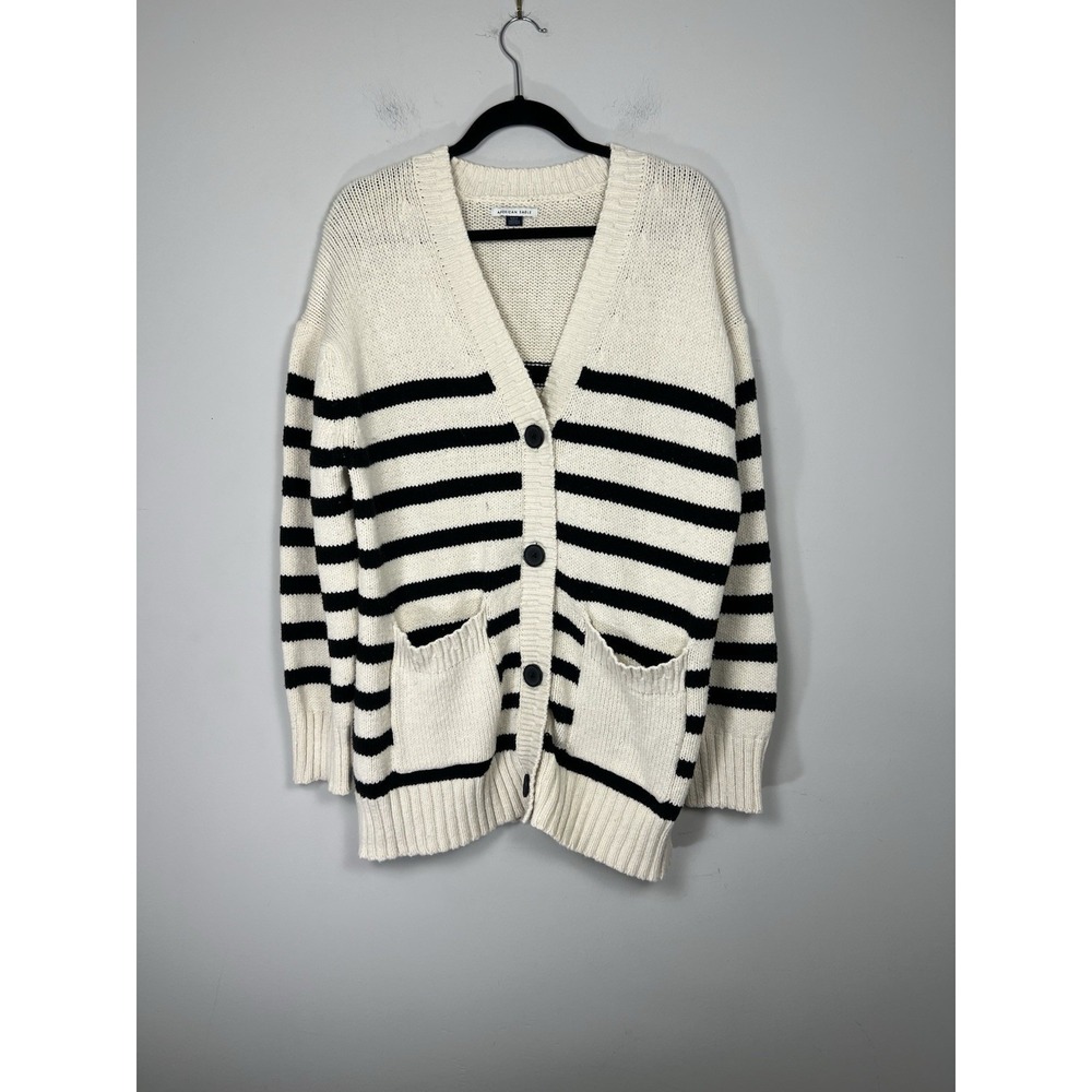 American Eagle Striped Oversized Cardigan Sweater Cream‎ Black Womens Medium